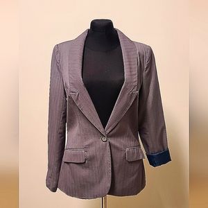 Denim & Co Gray pinstripe oversized blazer with roll up sleeves US 6
